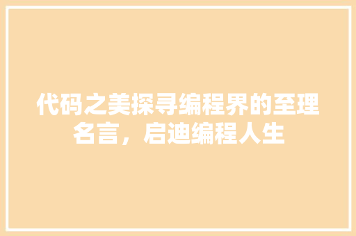 代码之美探寻编程界的至理名言，启迪编程人生