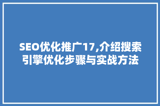 SEO优化推广17,介绍搜索引擎优化步骤与实战方法