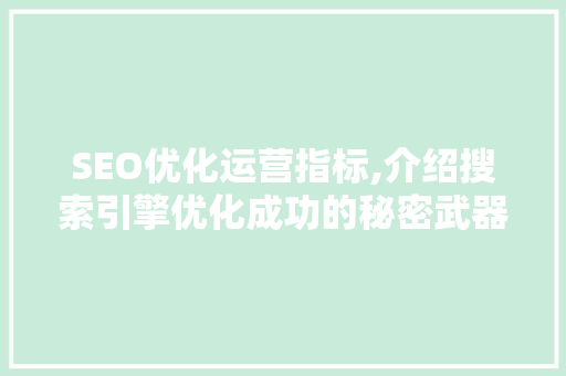 SEO优化运营指标,介绍搜索引擎优化成功的秘密武器