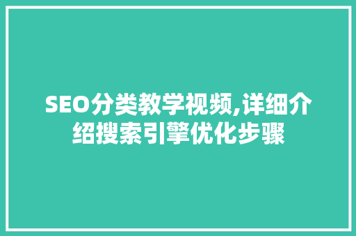 SEO分类教学视频,详细介绍搜索引擎优化步骤