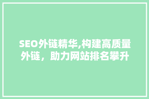 SEO外链精华,构建高质量外链，助力网站排名攀升