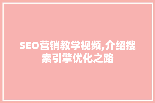 SEO营销教学视频,介绍搜索引擎优化之路  第1张