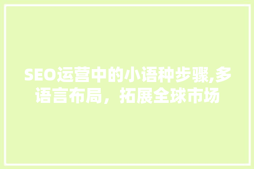 SEO运营中的小语种步骤,多语言布局，拓展全球市场