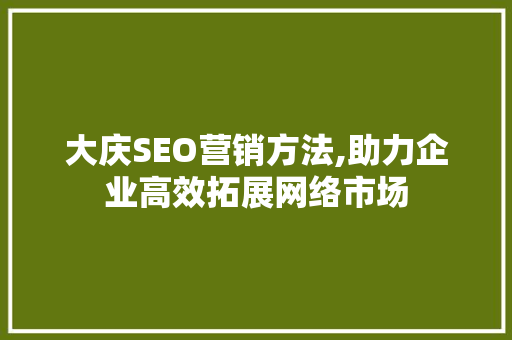大庆SEO营销方法,助力企业高效拓展网络市场