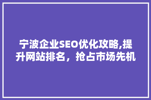 宁波企业SEO优化攻略,提升网站排名，抢占市场先机  第1张