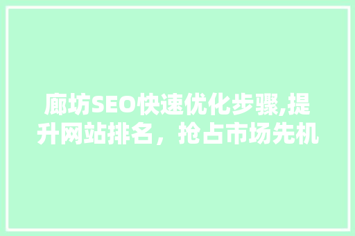 廊坊SEO快速优化步骤,提升网站排名，抢占市场先机