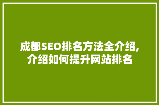 成都SEO排名方法全介绍,介绍如何提升网站排名