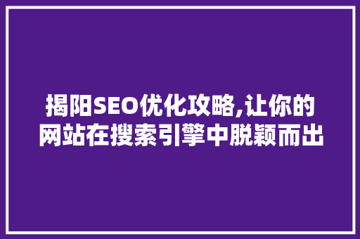 揭阳SEO优化攻略,让你的网站在搜索引擎中脱颖而出