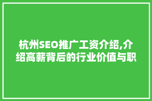 杭州SEO推广工资介绍,介绍高薪背后的行业价值与职业发展