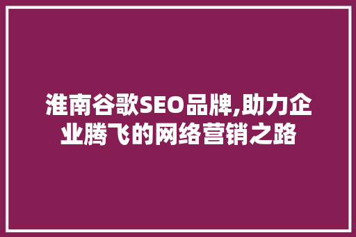 淮南谷歌SEO品牌,助力企业腾飞的网络营销之路