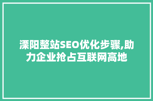 溧阳整站SEO优化步骤,助力企业抢占互联网高地