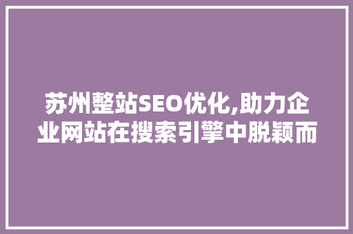 苏州整站SEO优化,助力企业网站在搜索引擎中脱颖而出