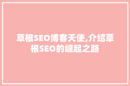 草根SEO博客天使,介绍草根SEO的崛起之路