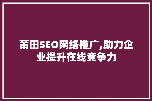 莆田SEO网络推广,助力企业提升在线竞争力