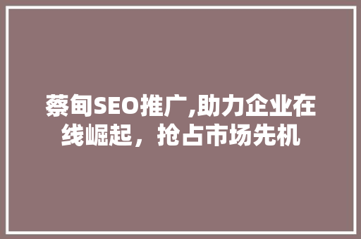蔡甸SEO推广,助力企业在线崛起，抢占市场先机
