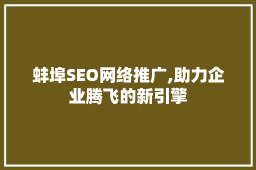 蚌埠SEO网络推广,助力企业腾飞的新引擎