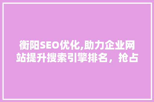 衡阳SEO优化,助力企业网站提升搜索引擎排名，抢占市场先机