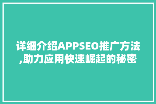 详细介绍APPSEO推广方法,助力应用快速崛起的秘密武器