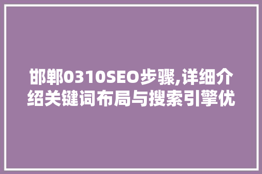 邯郸0310SEO步骤,详细介绍关键词布局与搜索引擎优化