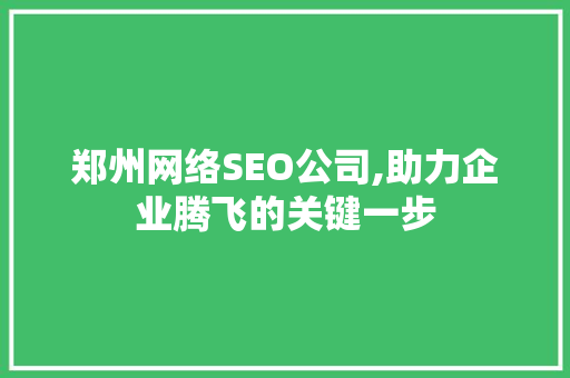 郑州网络SEO公司,助力企业腾飞的关键一步