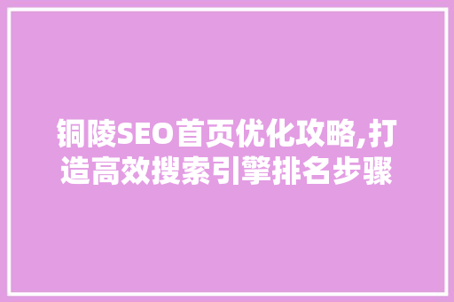 铜陵SEO首页优化攻略,打造高效搜索引擎排名步骤