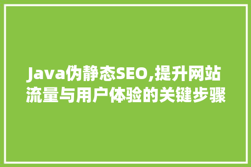Java伪静态SEO,提升网站流量与用户体验的关键步骤