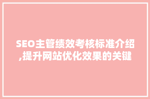 SEO主管绩效考核标准介绍,提升网站优化效果的关键