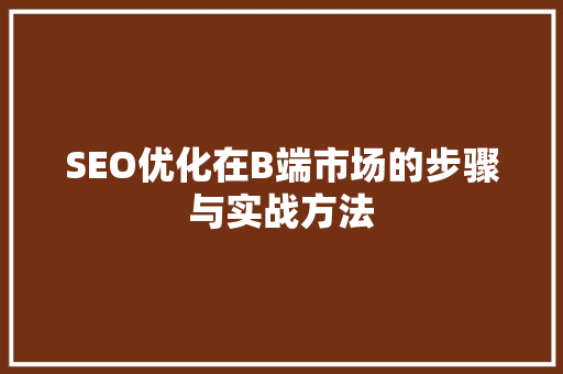 SEO优化在B端市场的步骤与实战方法