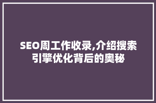SEO周工作收录,介绍搜索引擎优化背后的奥秘