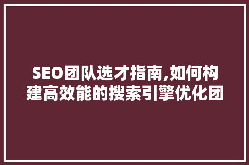 SEO团队选才指南,如何构建高效能的搜索引擎优化团队
