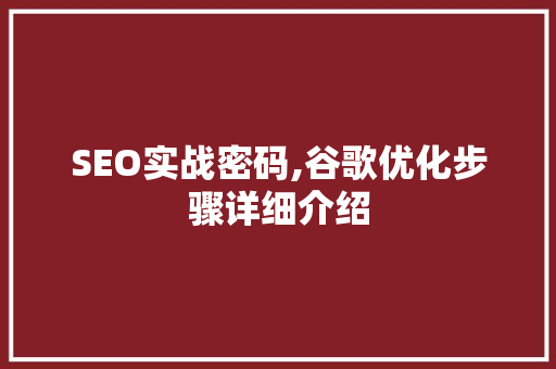 SEO实战密码,谷歌优化步骤详细介绍