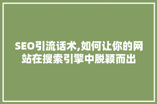 SEO引流话术,如何让你的网站在搜索引擎中脱颖而出