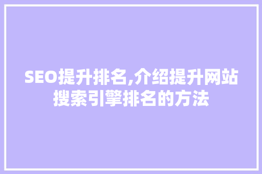 SEO提升排名,介绍提升网站搜索引擎排名的方法