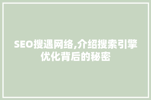 SEO搜遇网络,介绍搜索引擎优化背后的秘密