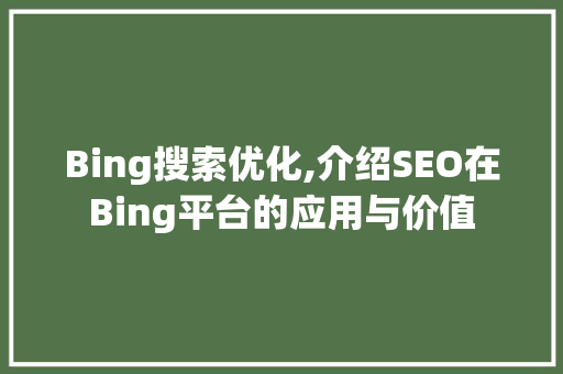 Bing搜索优化,介绍SEO在Bing平台的应用与价值