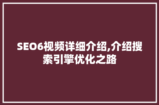 SEO6视频详细介绍,介绍搜索引擎优化之路  第1张