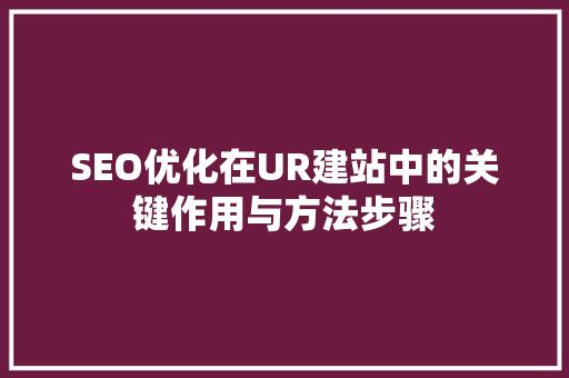 SEO优化在UR建站中的关键作用与方法步骤