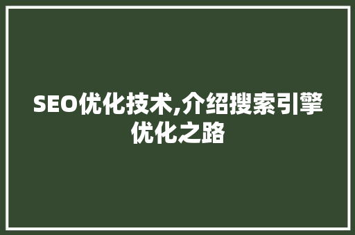 SEO优化技术,介绍搜索引擎优化之路  第1张