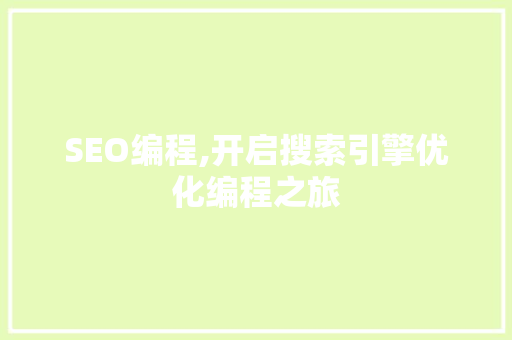 SEO编程,开启搜索引擎优化编程之旅  第1张