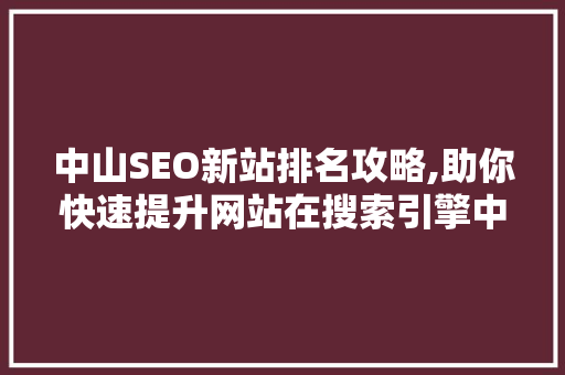 中山SEO新站排名攻略,助你快速提升网站在搜索引擎中的排名  第1张