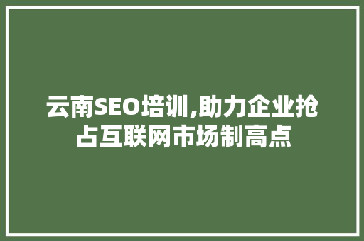 云南SEO培训,助力企业抢占互联网市场制高点