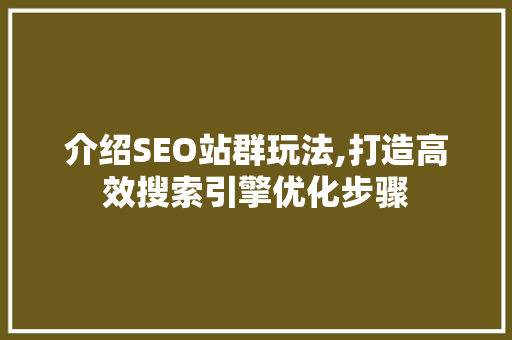 介绍SEO站群玩法,打造高效搜索引擎优化步骤  第1张
