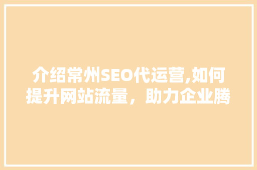 介绍常州SEO代运营,如何提升网站流量，助力企业腾飞