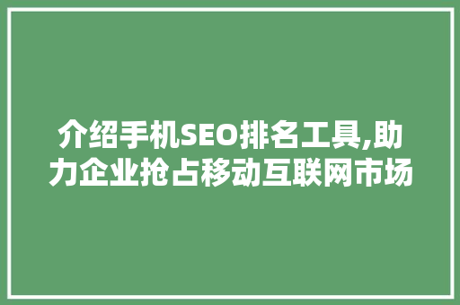 介绍手机SEO排名工具,助力企业抢占移动互联网市场