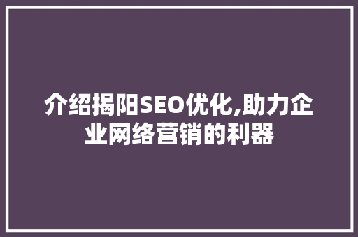 介绍揭阳SEO优化,助力企业网络营销的利器