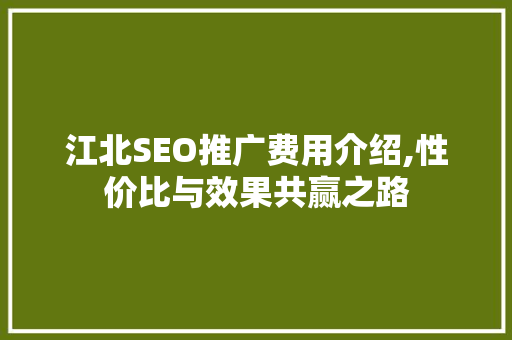 江北SEO推广费用介绍,性价比与效果共赢之路