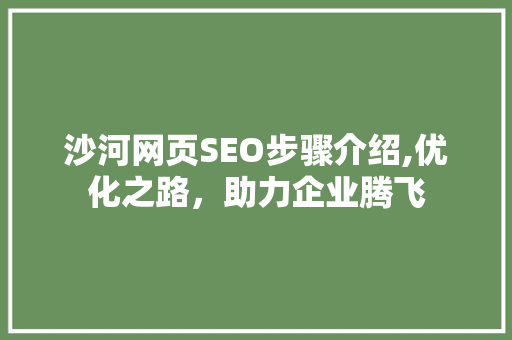 沙河网页SEO步骤介绍,优化之路，助力企业腾飞