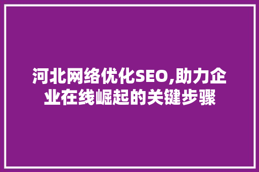 河北网络优化SEO,助力企业在线崛起的关键步骤