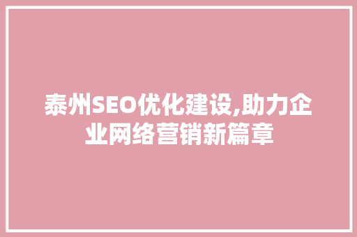 泰州SEO优化建设,助力企业网络营销新篇章