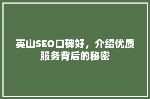 英山SEO口碑好，介绍优质服务背后的秘密